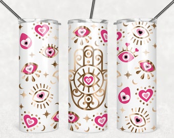 PINK EVIL EYE • 20oz skinny tumbler sublimation designs for straight/tapered tumbler png file digital download