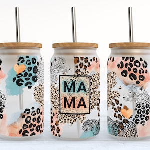 LEOPARD MAMA • 16oz glass can png design for sublimation, digital download