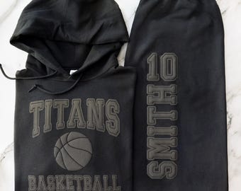 Custom Team Sweatshirt, Embossed puff, Custom Team Name Hoodie, Mascot, School Spirit, Varsity Team, number on sleeve, team Pants