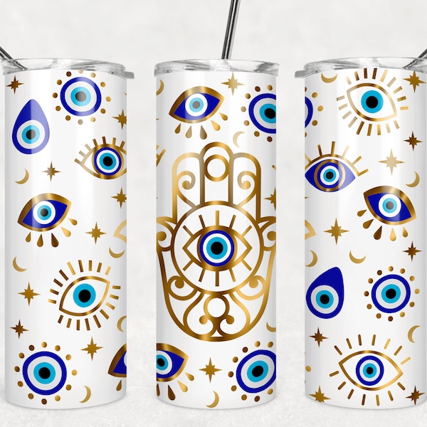 Evil Eye Tumbler Design • 20oz Skinny Tumbler, Gold Hamsa Hand (Digital Download)