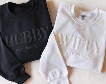 Personalized Wifey & Hubby Puff Sweatshirt, Personalized Sweatshirt, Wedding Gift, Gift for Her, Gift for Him