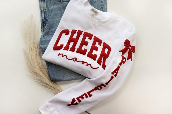 Personalized Cheer Mom Sweatshirt with Puff Print | Custom Name Sweatshirt | Cheer Team Spirit Gift