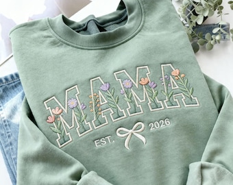 Mom Embroidery Sweatshirt, Custom Sweatshirt, Mother's day Gift, Gift for Grandma, Pregnancy Reveal Clothing