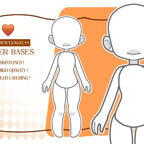 Vtuber Body Base Model High Quality 4K 6 Skin Tones From white To Dark Skin Detailed Layering Cute Chibi Gacha Customisable Skin