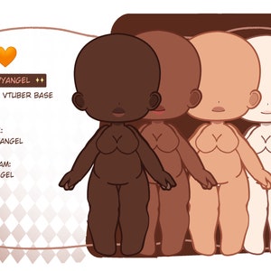 Vtuber Plus Size Body Base| Female Body Base| 4 Skin Tones From Light To Dark| Cute Chibi Gacha Vtuber Base| Customisable Skin