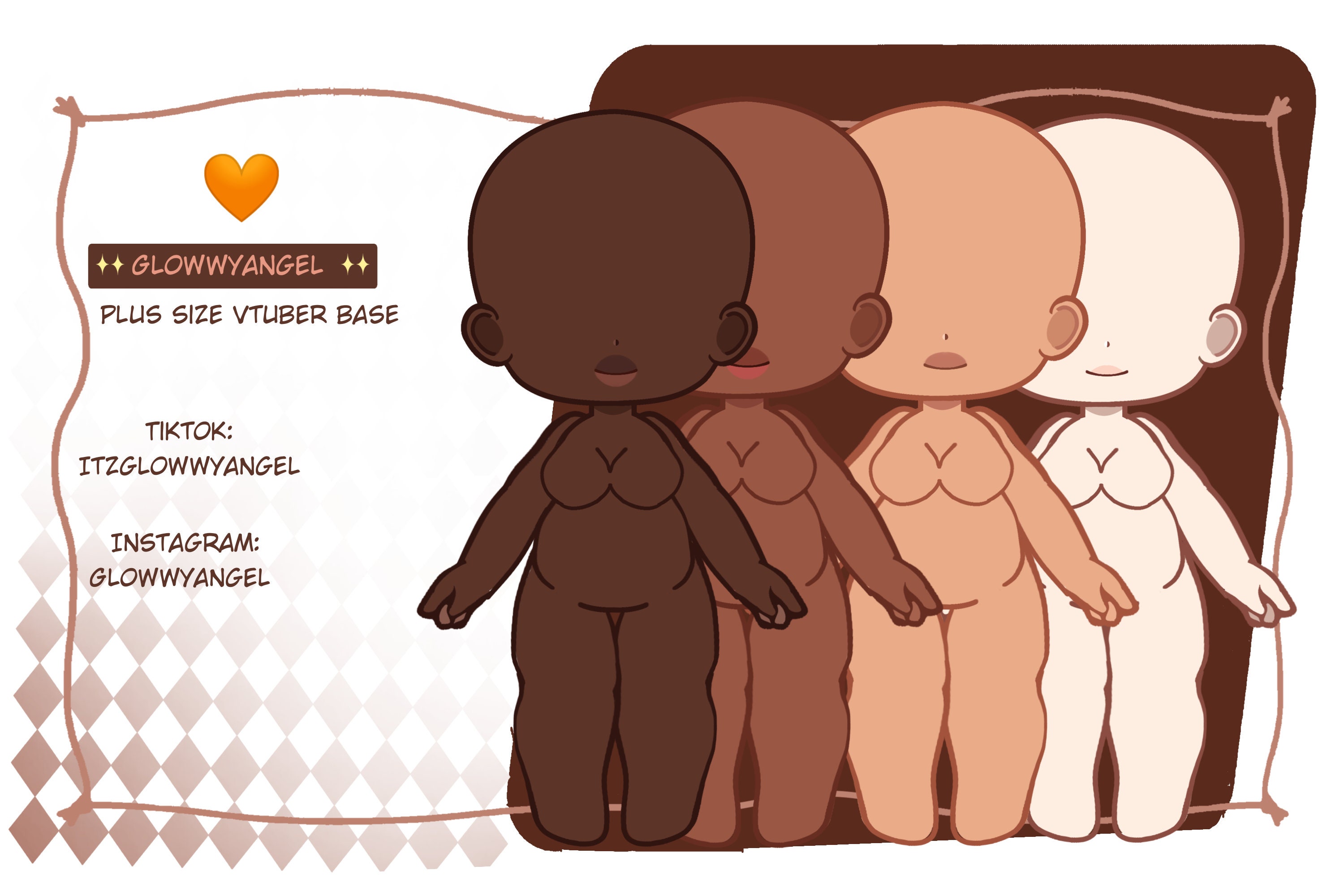 Vtuber Plus Size Body Base Female Body Base 4 Skin Tones From Light to Dark  Cute Chibi Gacha Vtuber Base Customisable Skin -  Canada