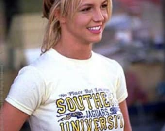 No place but Louisiana Southern Jaguars University - Britney Spears Y2K Shirt - 00s Slogan Baby Tee - Britney Spears Gift For Teen Girls