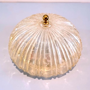 Mid Century Modern Round Crystal Glass Amber Flush Mount Ceiling Light MCM Vintage Wall Sconce Bubble Glass Wall Light Fixture Germany 70s