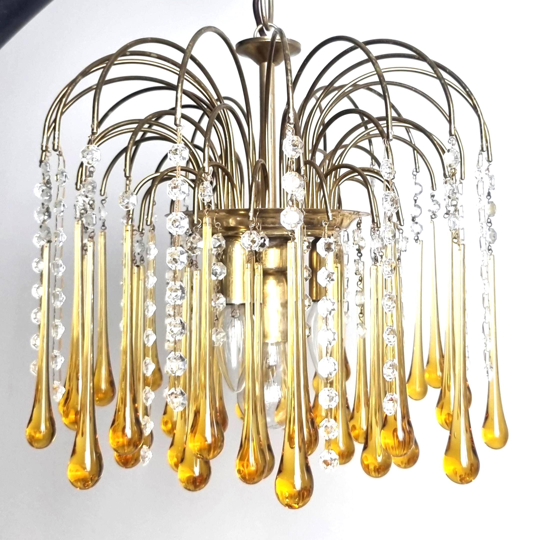Huge MURANO Glass Drops Chandelier by Paolo Venini Waterfall Ceiling Lamp Amber Crystal Teardrop Light Fixture Fontaine Yellow Pendant