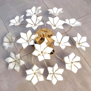 Floral Murano Glass Chandelier White MURANO Glass Flowers Ceiling Lamp Mid Modern Glass Ceiling Light Country House Light Fixture