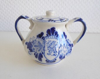 Antique Delft Holland sugar bowl with windmill 1940s