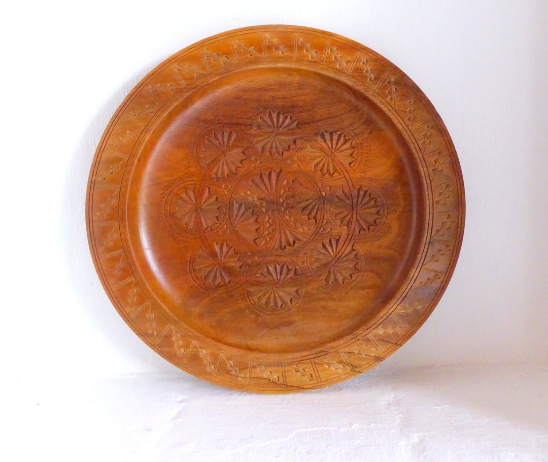 Vintage Wall Plate Wood Carved Wooden Plate Handicrafts Etsy