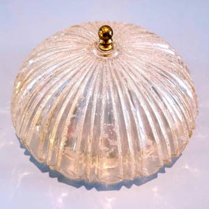MID CENTURY MODERN Murano Flush Mount/ Round Amber Glass Ceiling Light