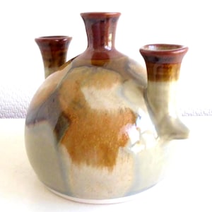 Unique CERAMIC Vase Brown/ Signed Art Vase/ Sculptural Vase/ Mid Century Modern Pottery, vintage home decor