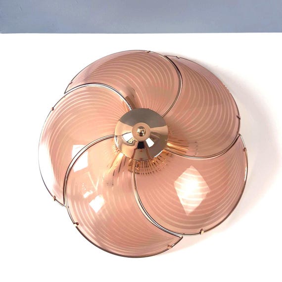 Vintage GLASS Ceiling Light/ Smoked Glass Flush Mount 70s