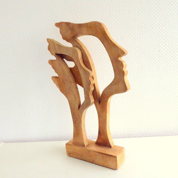 Vintage Holz Skulptur Paar, Holzfiguren Liebespaar, Holz Kunst 90er Jahre