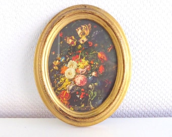 Florentiner Bild oval Blumen, 70er Jahre Made in Italy