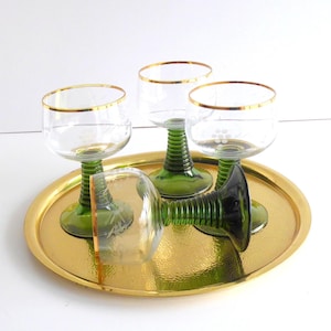 Vintage WEINRÖMER green/ Set of German wine glasses 70s/ Set of 4 retro wine glasses