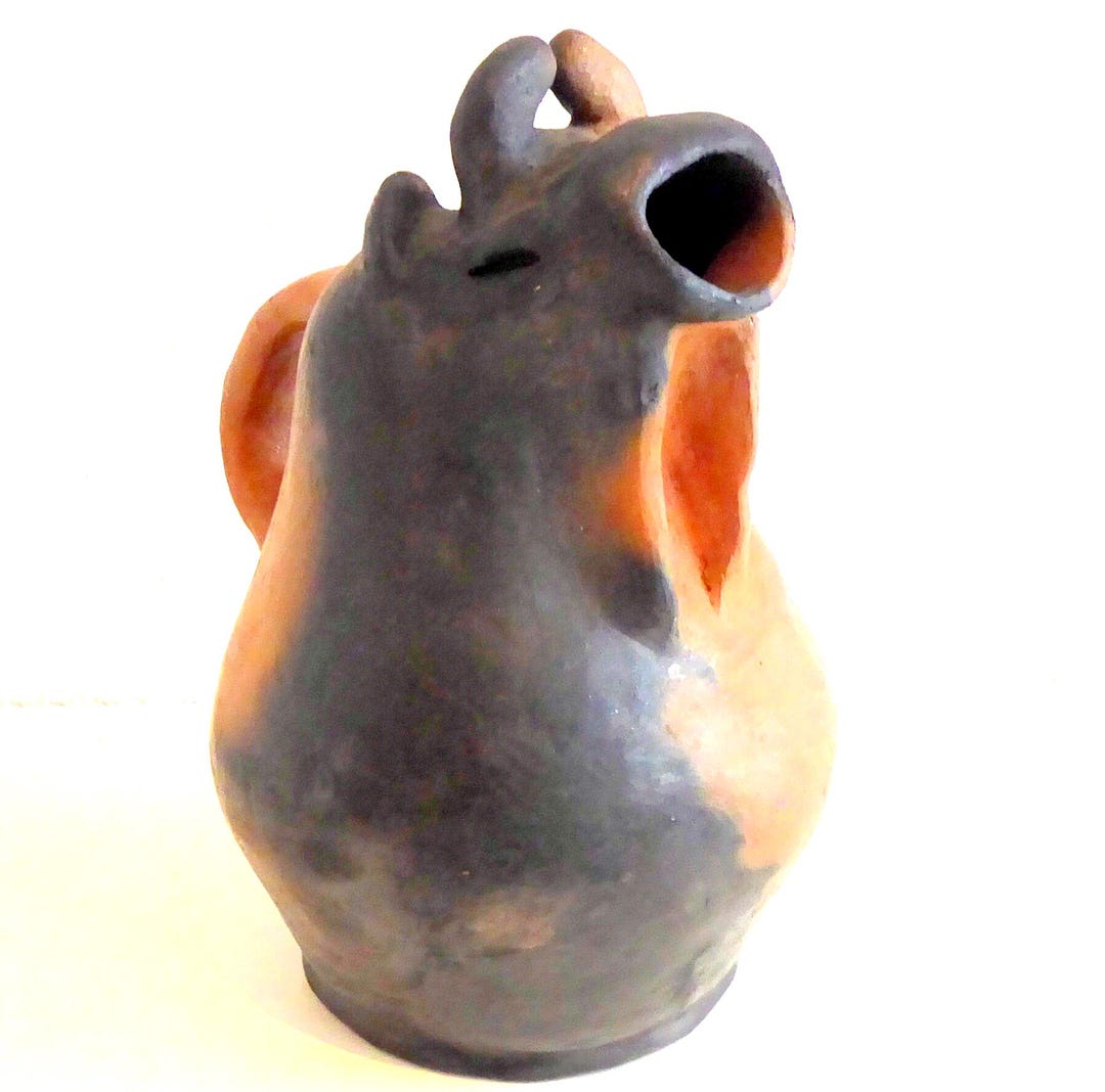 ミッドモダンセラミック花瓶 ブルブラウン/彫刻的なセラミック花瓶