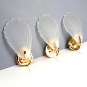 1 of 3 MURANO GLASS Shell Scones/ Hollywood Regency Wall Lamps/ MCM Italien Light Fixture