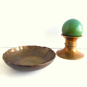 VINTAGE brass bowl and candlestick 70s/ Boho Decor Set