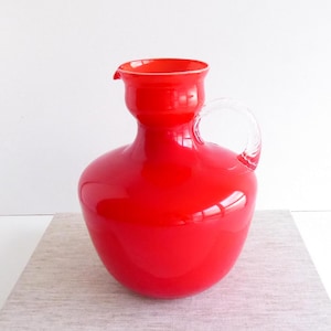 MURANO Glass Vase Red Large Florentine Flower Vase Mouth Blown Glass Vase Opaline Vase Italy 70&#39;s