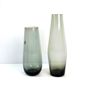 Set Of Two MID MODERN Glass Vases Gray Smoked Glass Vases Germany 60s