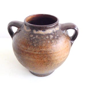 Vintage KERAMIK Blumenvase braun, Keramikvase mit Henkeln, braune Krug Vase Frankreich 70er Jahre, Terrassen Deko, Muttertagsgeschenk