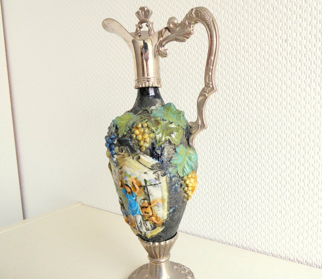 Vintage Ceramic Carafe Majolica Decanter 70s Etsy