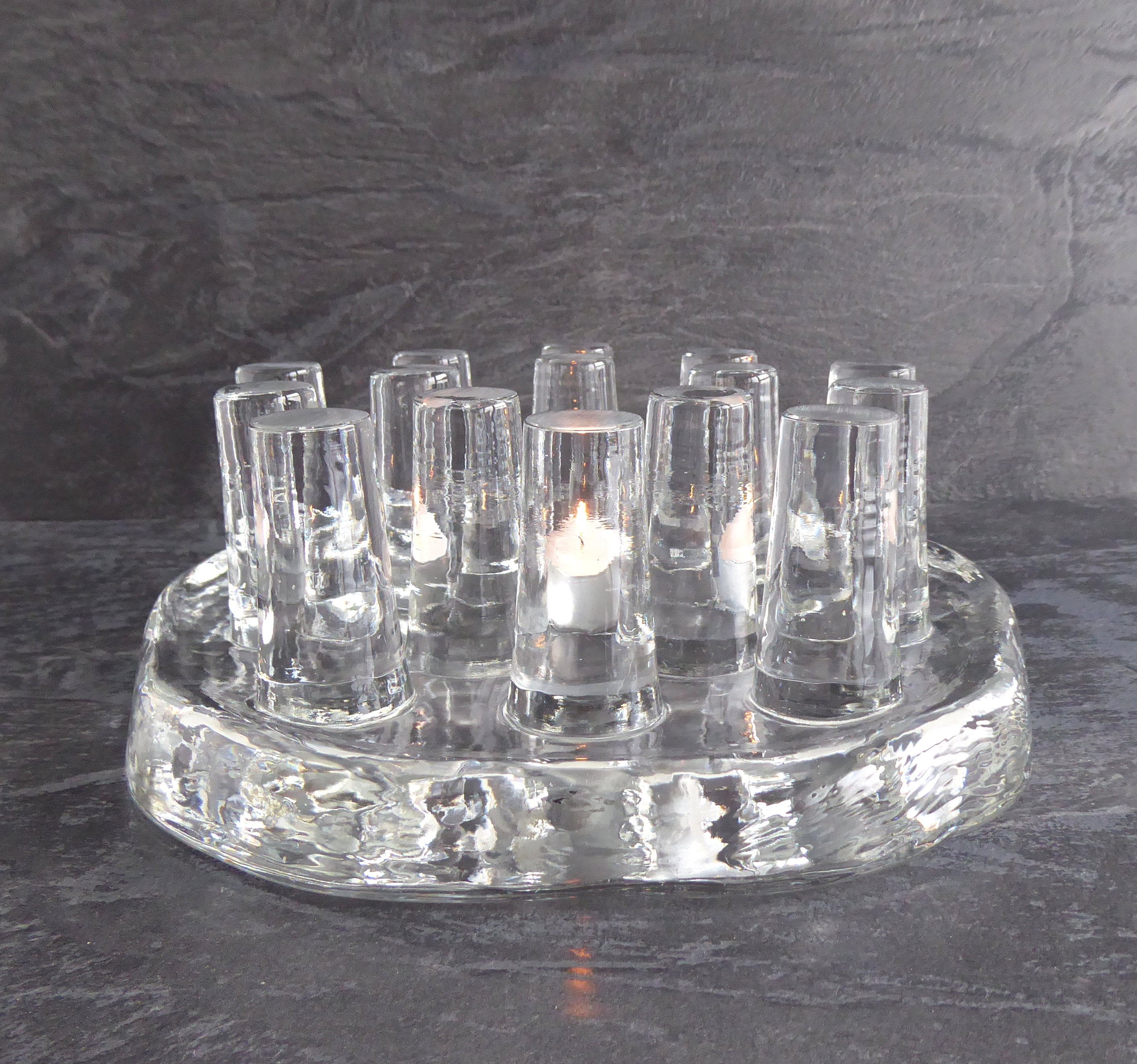 Vintage Stövchen, Glas Teelicht, Blockglas Kaffeewärmer, mundgeblasen, 70er/80er