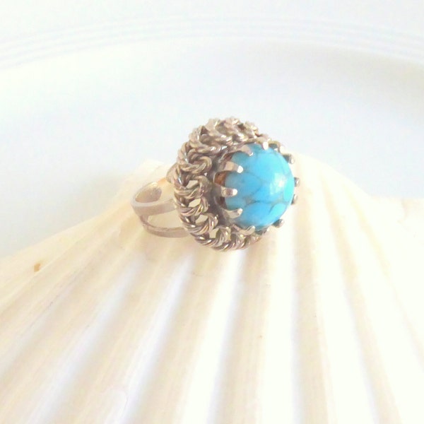 Vintage ring silver with turquoise Boho 70s Easter