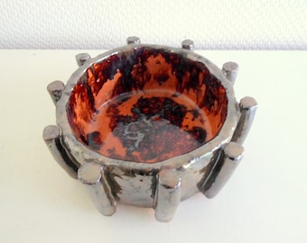 Brutalist ceramic bowl signed 70s, Mid Century Modern