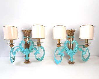 PAIR of Hollywood Regency Wall Scones/ FLORENTINE Wall Lamps