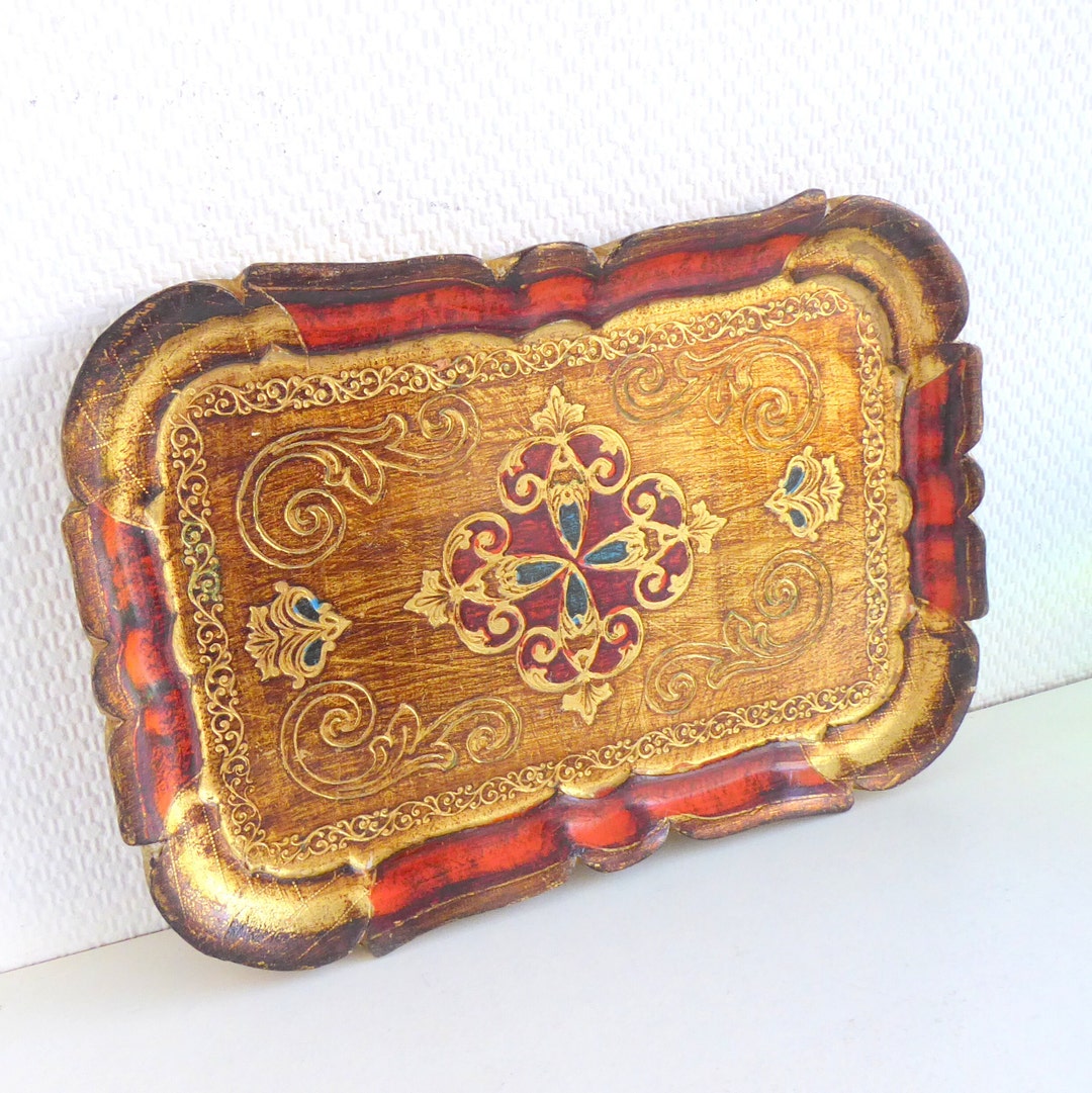 Florentine Tray Red Gold Wooden Tray Italy 33 Cm True - Etsy
