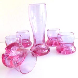 Vintage MURANO Drinking Glasses Pink/ Set Of Water Glasses Italy 70s/ Glass Cups And Carafe Pink/ Summer Drinking Set Glass/ MCM Gifts