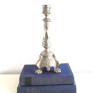 Altar candlestick France/ Antique candlestick silver/ Candle holder lion feet