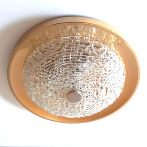 Large Mid Century Modern Ice Glass Lamp/ German Flush Light 1970s