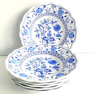 Platos de cerámica vintage blanco y azul/ 6 platos con diseño de cebolla/ Idea de regalo para mamá