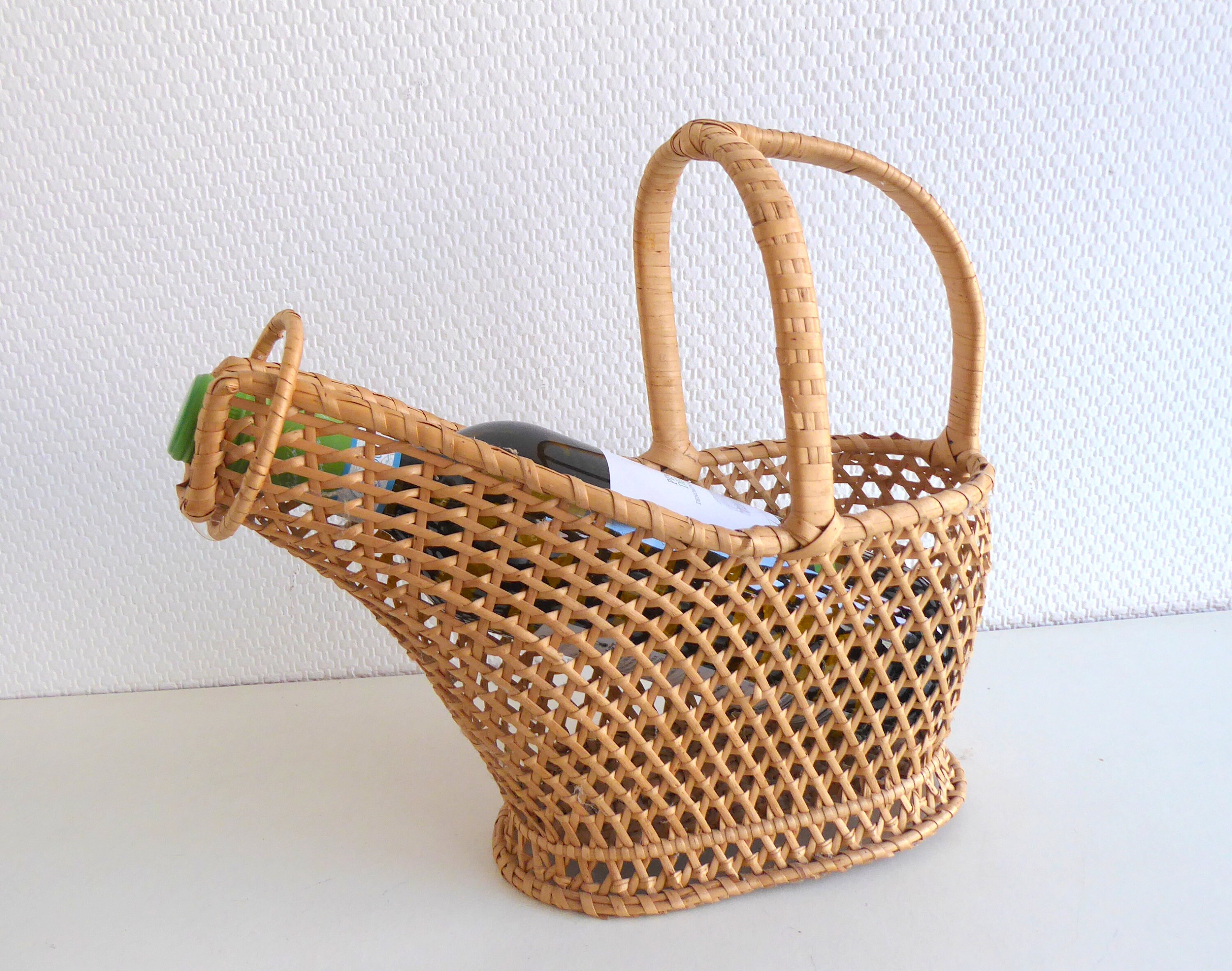 Vintage wine bottle holder rattan handmade 60s MID CENTURY Etsy