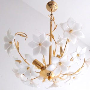 HUGE Veneto Chandelier With Murano Flowers Murano Floral Hanging Lamp Paolo Venini Italy Ceiling Light