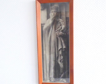 Vintage picture with women sculpture in a wooden frame from the 60s