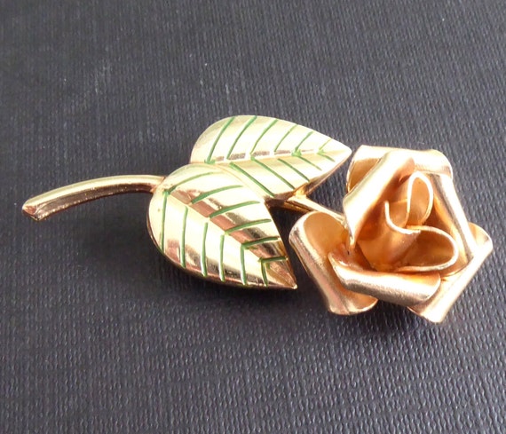 Vintage Rosen Brosche gold, Valentinstag Geschenk - image 2