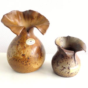 ミッドモダンセラミック花瓶 ブルブラウン/彫刻的なセラミック花瓶