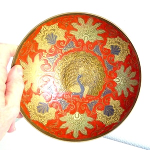 Vintage brass bowl ornaments red 70s