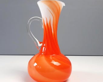 Vintage ITALY Glass Vase Orange White/ Pop Art Vase 70s MCM Gift