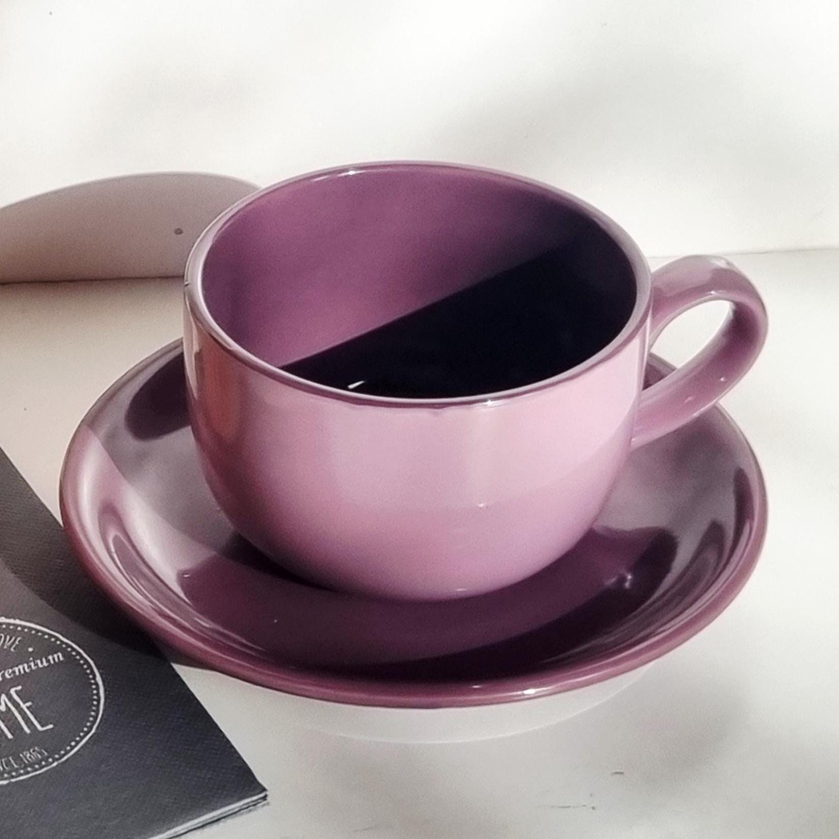 Tazza Da Caffè In Ceramica 325 Ml - Viola Pastello Rosa Con Motivo Vintage - Regalo Per Familiari E Amici