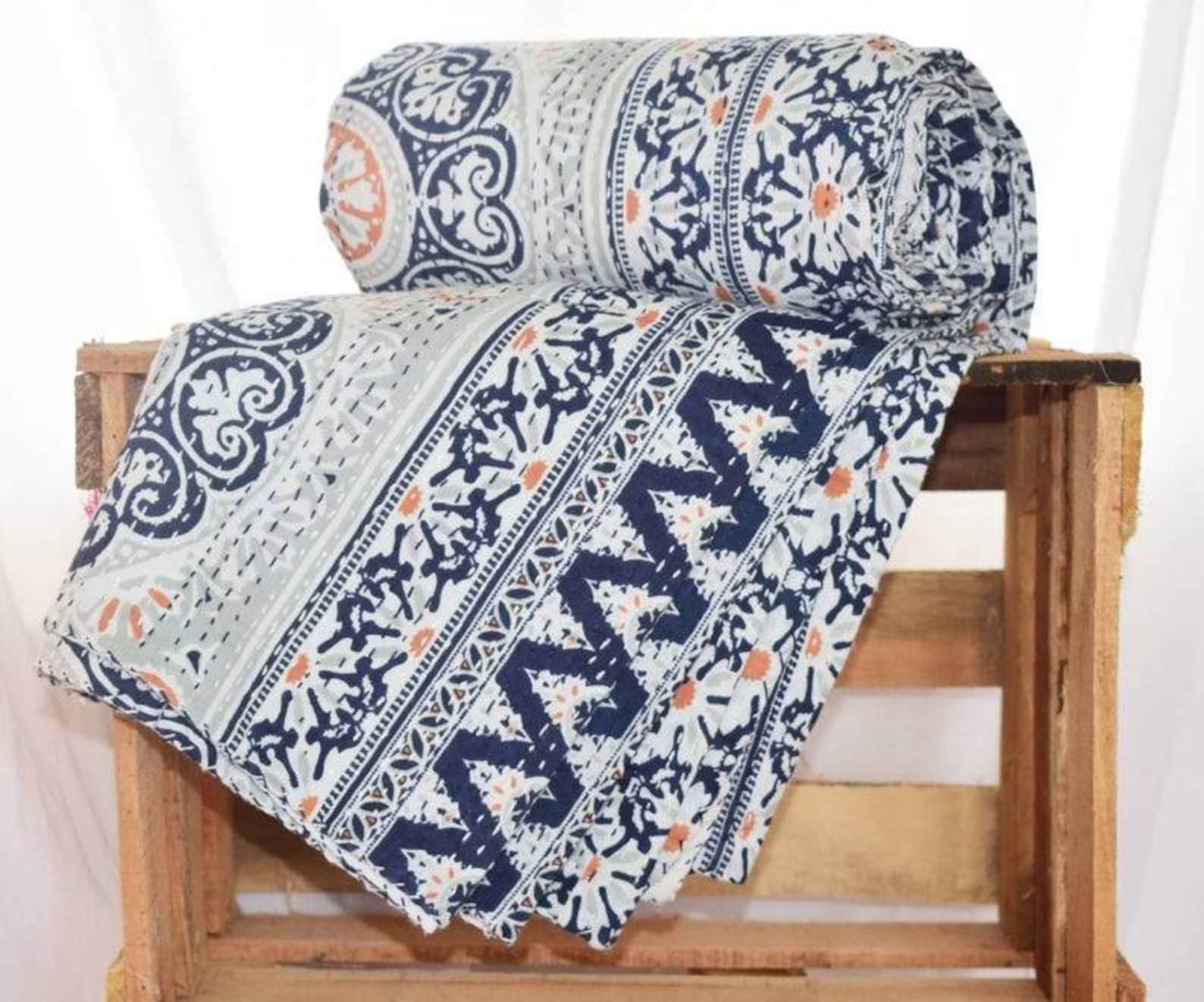 Indian kantha bedspread bedding throw handmade 100 cotton Etsy