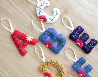 Custom Monogram Fabric Christmas Ornament or Keychain | Letter Charm