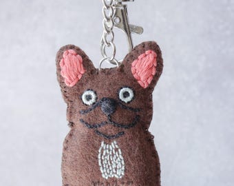 Chaveiro personalizado de feltro com Bulldog Francês | Presente para mãe de cachorro | Presente de Dia dos Namorados