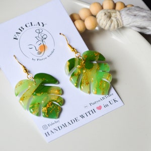 MONSTERA // Large green monstera leaf earrings, palm leaf earrings, tropical leaf earrings image 5